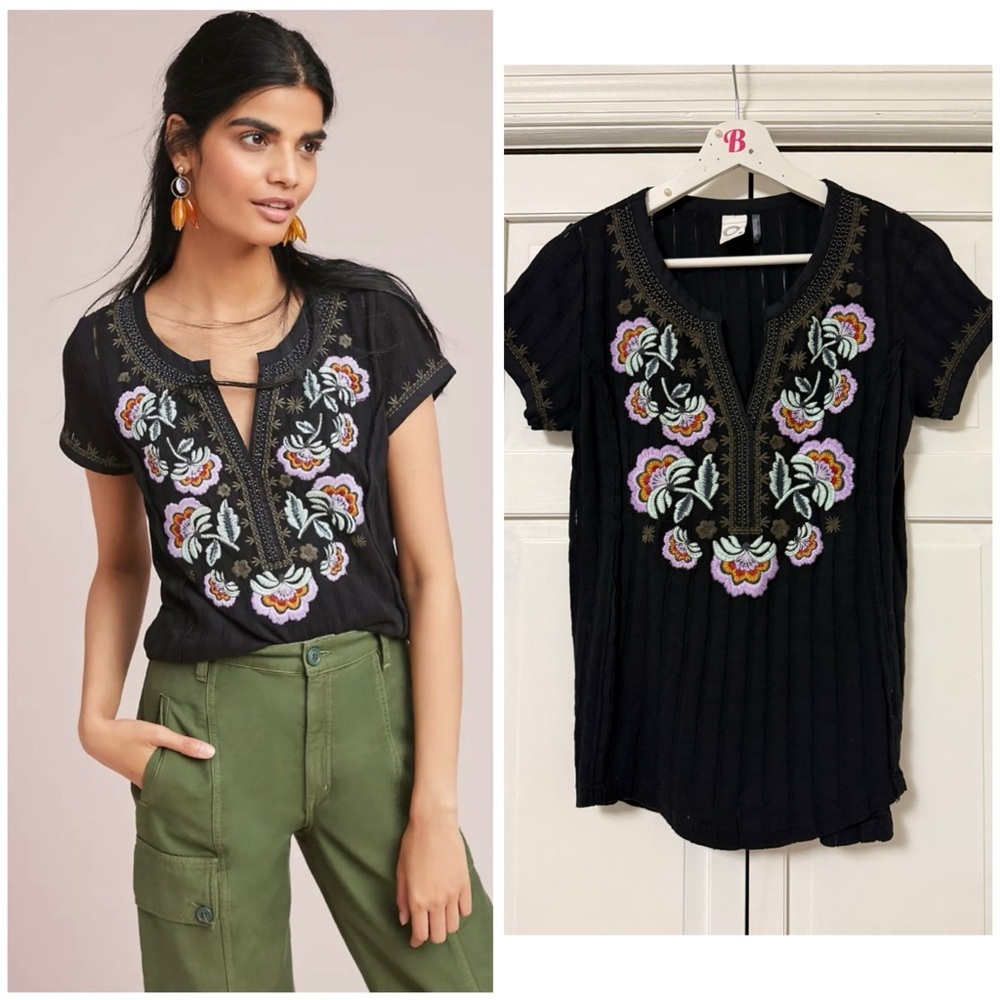 Dandelion Embroidered Top by Akemi + Kin Anthropologie Women’s XS Boho Lagenlook